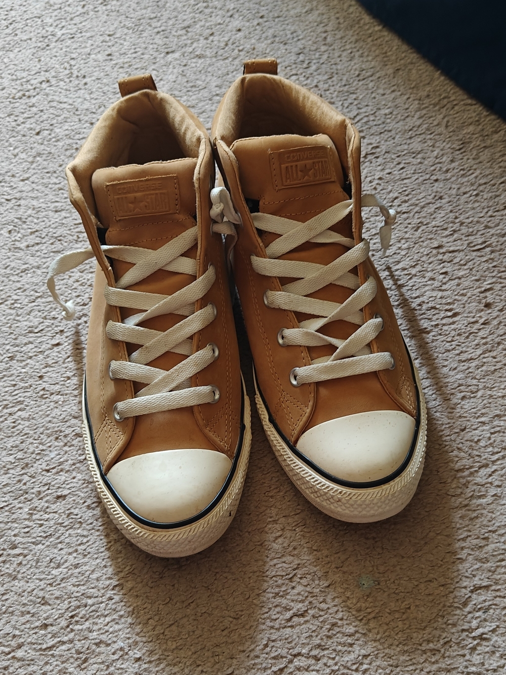 Converse Men’s Tan High-Top Sneakers with Cream Laces